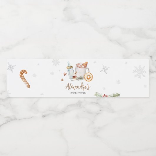 Winter Hot Cocoa Baby mit kalter Außendusche Wasserflaschenetikett (Einzelnes Label)