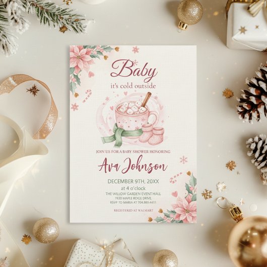 Winter Hot Cocoa Baby Shower Invitation Pink Einladung