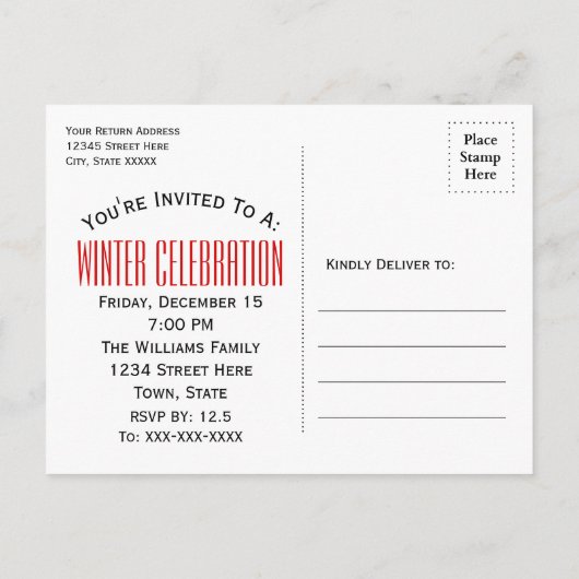 Winter Hot Kakao Party Save the Date Rot Ankündigungspostkarte (Rückseite)