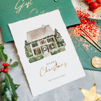 Winter House Watercolor Weihnachten