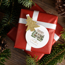 Winter House Watercolor Weihnachten Runder Aufkleber