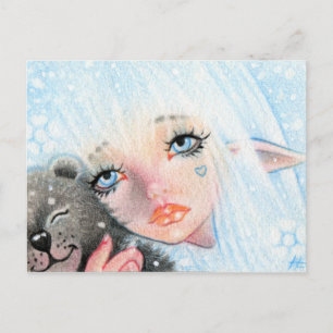 Winter Hugs Elve mit Teddy Bären Postkarte