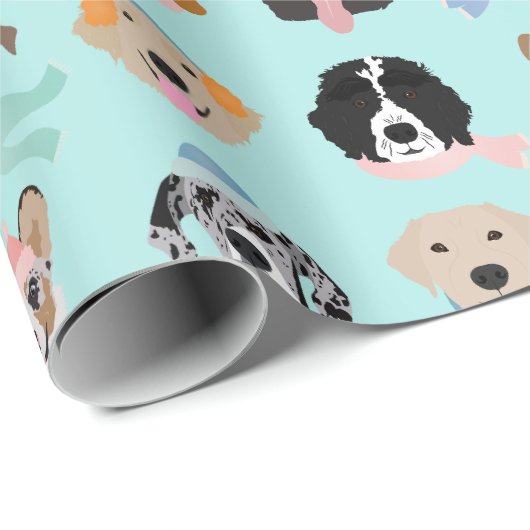 Winter Hund Gesichter Geschenkpapier (Rolleneckpunkt)