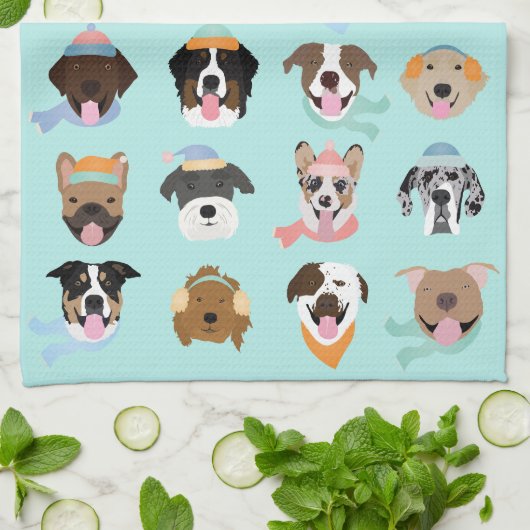 Winter Hund Gesichter Geschirrtuch (Gefaltet)