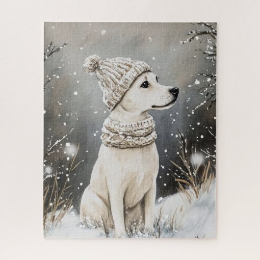 Winter-Hund-Strickmütze Schnee Puzzle (Vertikal)