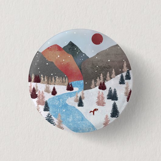 Winter Hunting Fox Button (Vorderseite)