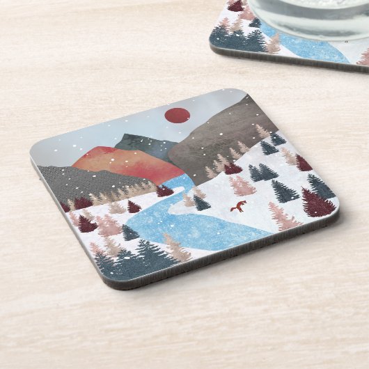 Winter Hunting Fox Getränkeuntersetzer (Linke Seite)