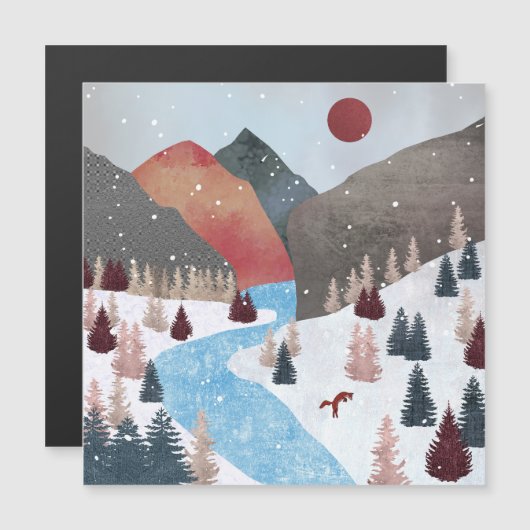 Winter Hunting Fox Magnetkarte (Vorne/Hinten)