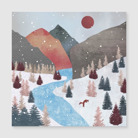 Winter Hunting Fox Magnetkarte (Vorderseite)