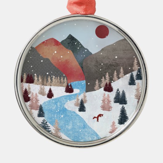 Winter Hunting Fox Ornament Aus Metall (Vorne)