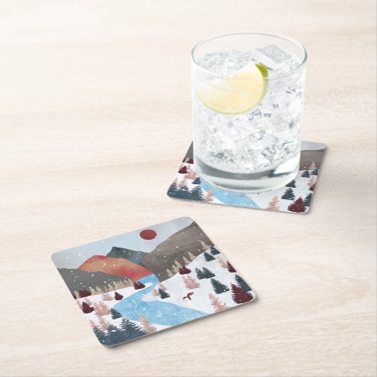 Winter Hunting Fox Rechteckiger Pappuntersetzer (Vor Ort)