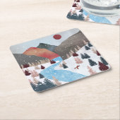 Winter Hunting Fox Rechteckiger Pappuntersetzer (angewinkelt)