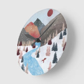Winter Hunting Fox Runde Wanduhr (Winkel)