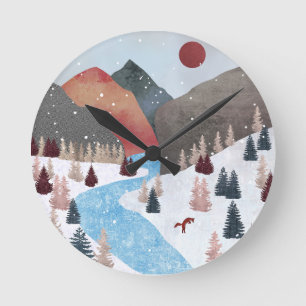 Winter Hunting Fox Runde Wanduhr