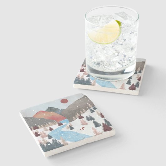 Winter Hunting Fox Steinuntersetzer (Seitenansicht)