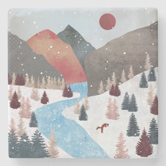 Winter Hunting Fox Steinuntersetzer (Vorderseite)