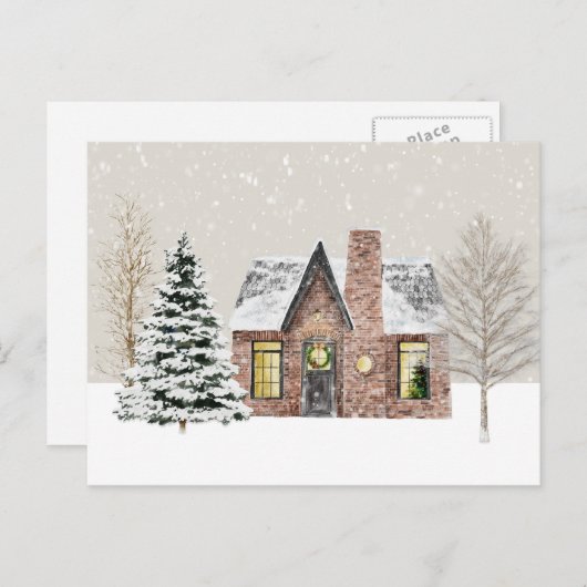 Winter Hütte House Snowfall Postkarte (Vorne/Hinten)