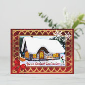Winter Hütte im Schnee, Weihnachten Einladung (Stehend Vorderseite)
