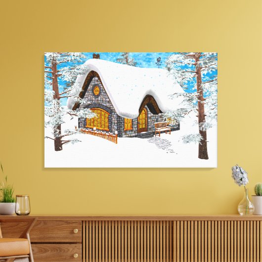Winter-Hütte Leinwanddruck (Insitu (Wohnzimmer))