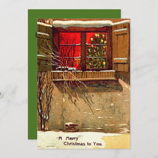 Winter-Hütte Weihnachtsbaumfenster bei Kerzenlicht Einladung (Vorne/Hinten)