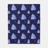 Winter Ice Blue Tree Holly Berries Navy Weihnachte Fleecedecke (Vorderseite)