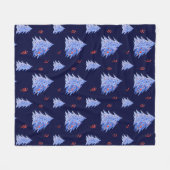 Winter Ice Blue Tree Holly Berries Navy Weihnachte Fleecedecke (Vorderseite (Horizontal))