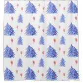 Winter Ice Blue Tree Holly Berries Weißes Weihnach Duschvorhang (Vorderseite)