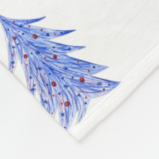 Winter Ice Blue Tree Holly Berries Weißes Weihnach Fleecedecke (Ecke)