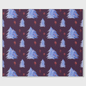 Winter Ice Blue Trees Holly Berries Pflaumen Weihn Geschenkpapier (Flach)