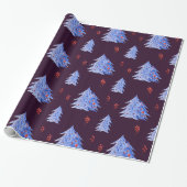Winter Ice Blue Trees Holly Berries Pflaumen Weihn Geschenkpapier (Ungerollt)