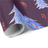 Winter Ice Blue Trees Holly Berries Pflaumen Weihn Geschenkpapier (Rolleneckpunkt)