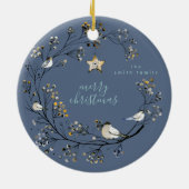 Winter Ice Blue Wreath Weihnachten | Neujahr Keramik Ornament (Hinten)