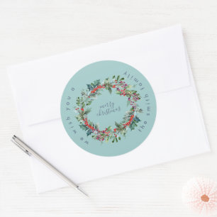 Winter Ice Blue Wreath Weihnachten Runder Aufkleber