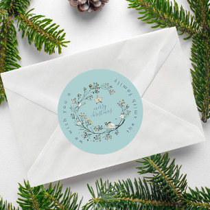 Winter Ice Blue Wreath Weihnachtskarte Runder Aufkleber
