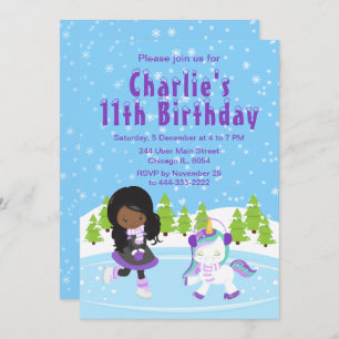 Winter Ice Skaten Birthday African American Girl Einladung