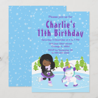 Winter Ice Skaten Birthday African American Girl Einladung