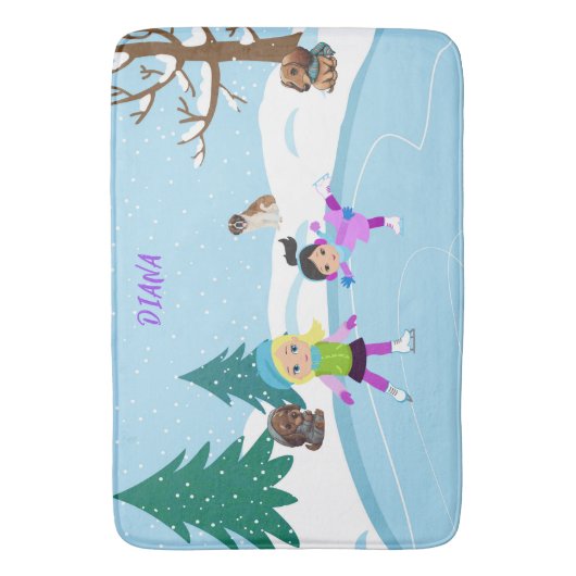 WINTER ICE-SKATEN FÜR MÄDCHEN BADEMATTE (Vorderseite Vertikal)