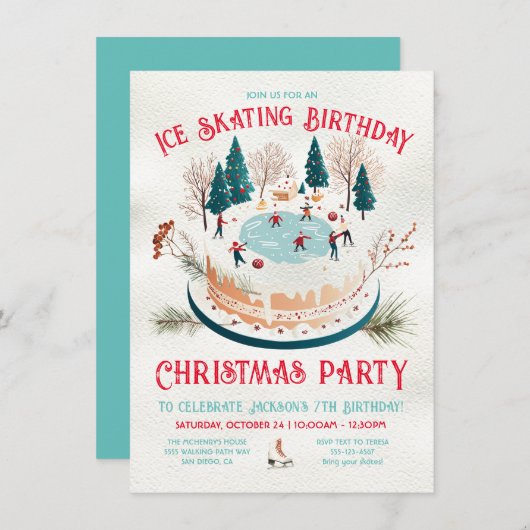 Winter Ice Skaten Geburtstagsparty Einladung (Vorne/Hinten)