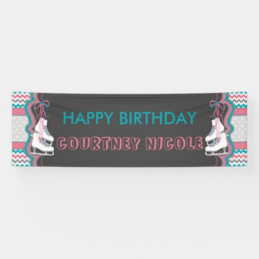 Winter Ice Skaten Happy Geburtstag Party Banner (Horizontal)