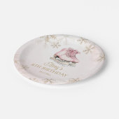 Winter Ice Skating Birthday Gold Glitter Snowflake Pappteller (Schrägansicht)