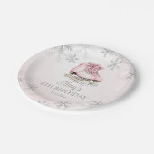 Winter Ice Skating Birthday Pink Silver Snowflakes Pappteller (Schrägansicht)