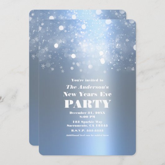 Winter Icy Blue Silver Sparkling Silvester Einladung (Vorne/Hinten)
