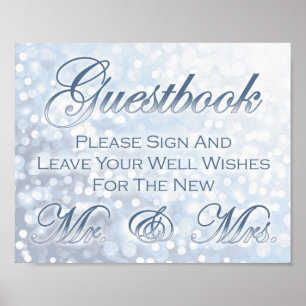 Winter Icy Blue Wedding Gästebuchunterschrift Poster