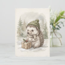 Winter-Igel-Vintage-Wald-Aquarell-Waldlandschaft