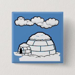 Winter IGLOO SNOW BLUE SKY WHITE CLOUDS CARTOON Button