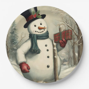 Winter Illustration - Schneemann und Weihnachtsges Pappteller