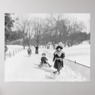 Winter im Central Park, 1900. Vintages Foto Poster