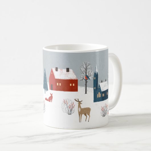Winter im Land mit Tasse von Hirsch, Fox und Vögel (VorderseiteRechts)
