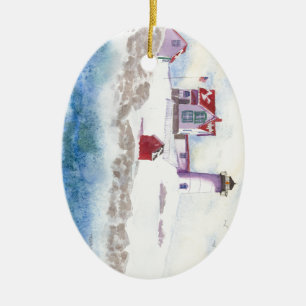 Winter im Nubble LIghthouse in Maine Keramik Ornament