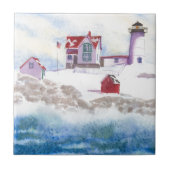 Winter im Nubble LIghthouse in Maine Keramik Tile Fliese (Vorderseite)